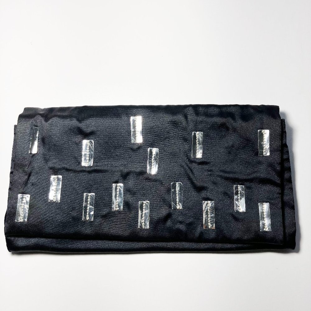 Coccinelle Made in Italy Dark Navy/Silver tabbed fishing line strap clutch- New